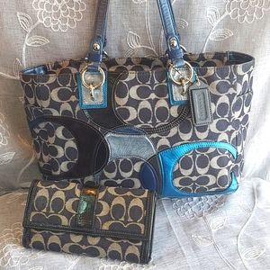 Coach denim tote & wallet set